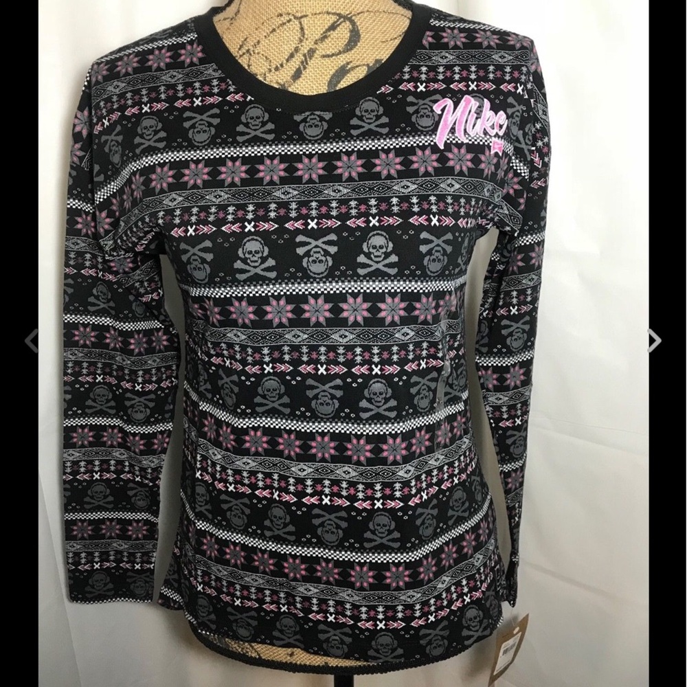 🆕 Nike Black Pink Fair Isle Pirate Long Sleeve T